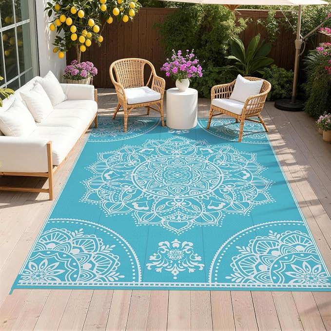 Pauwer Waterproof Outdoor Rug 6x9, Reversible Plastic Straw Patio Camping Rug by Pauwer