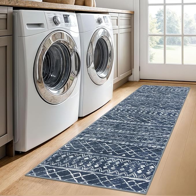 KUTA Moroccan Washable Hallway Runner Rug, 2x6 Non-Slip Vintage Navy Blue Boho - Image 4