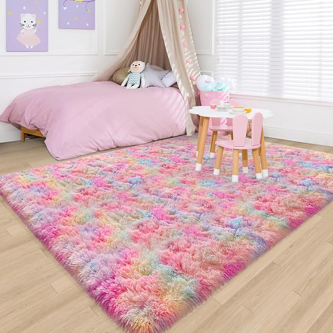 Cute Unicorn Rug for Girls Bedroom, 6x9 Plush Fluffy Princess Rainbow Area Rug - Image 2