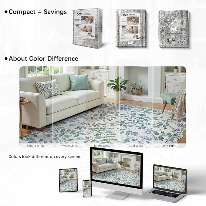 DCX Washable Botanical Floral Rug 5x7, Non Slip Low Pile Carpet - Image 9