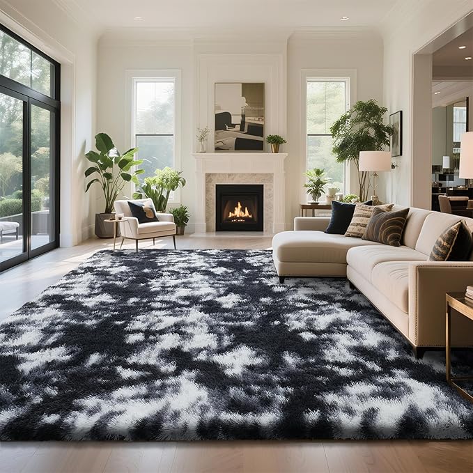 yongyangjuxin Fluffy Rug Shag Area Rug, Mottling Black 6x9 Area Rugs - Image 2