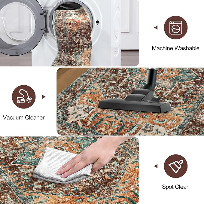 Yamaziot Washable Area Rug, 4x6 Non-Slip Boho Vintage Living Room Bedroom Rug - Image 5