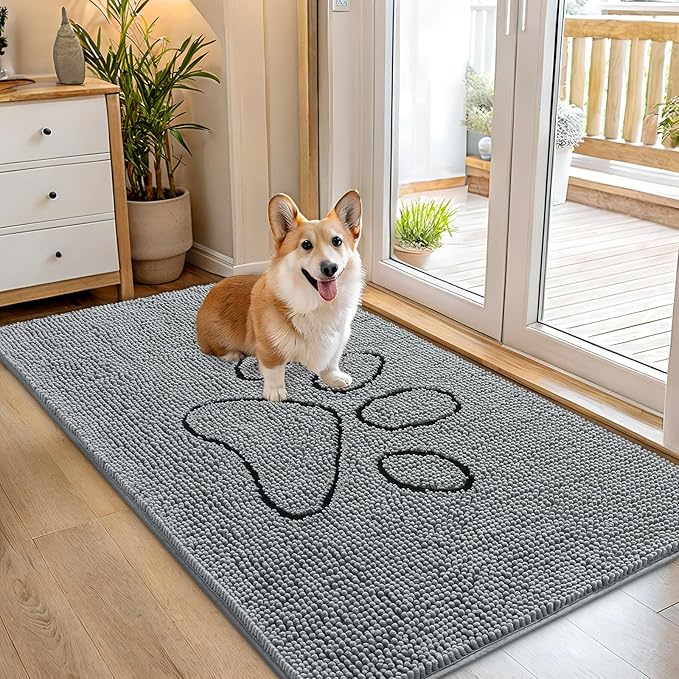OLANLY Dog Door Mat for Muddy Paws 54x32, Paw Print Design, Absorbs Moisture by OLANLY