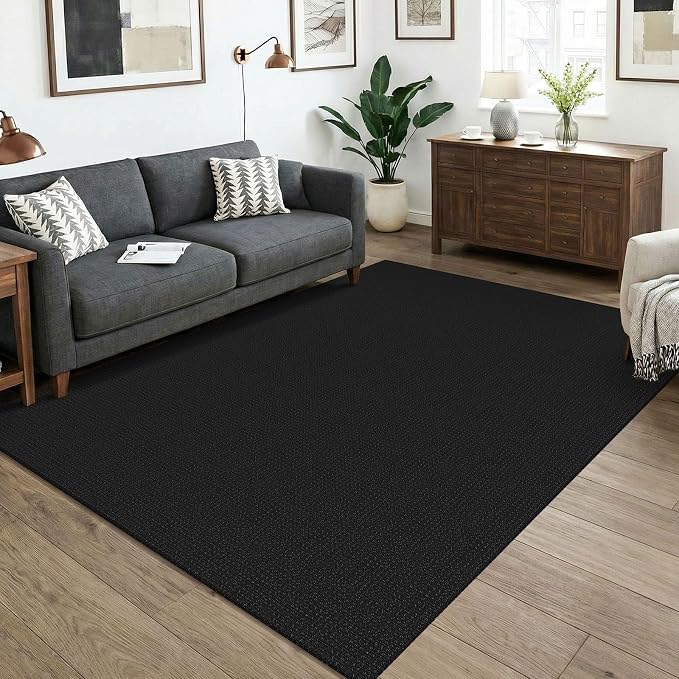 KOZYFLY Black Washable 5x7 Living Room Rug, Non Slip Woven Area Rugs, Braided by KOZYFLY