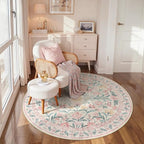 Wonnitar Pink Floral Round Rugs 5ft, Soft Circle Rug Non Slip Washable Round - Image 4