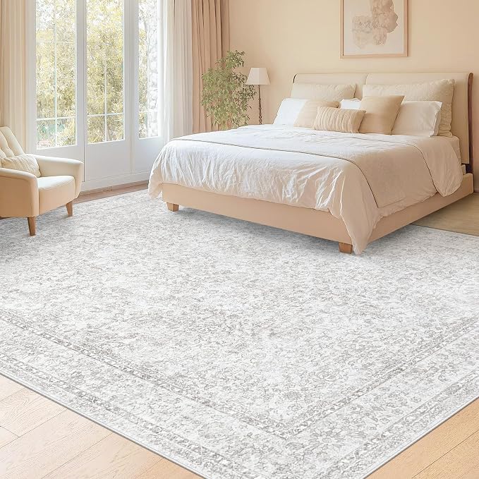 8x10 Area Rugs for Living Room: Washable Large Vintage Floral Rug Low Pile - Image 4