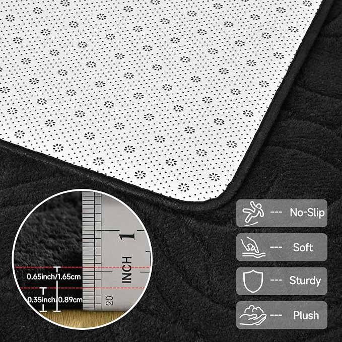 3x5 Black Washable Area Rug for Bedroom, Leaf Geometric Patter Shag Non-Slip - Image 6