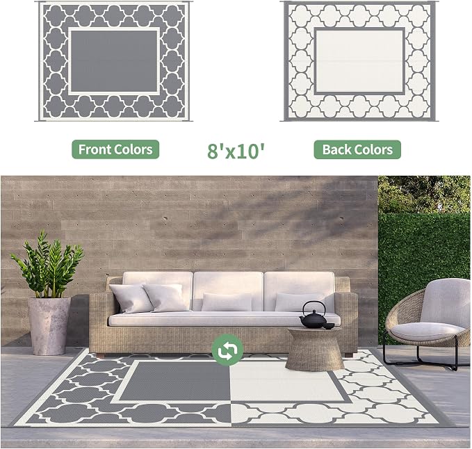 GENIMO 8 ' x 10 ' Outdoor Rug for Patio, Waterproof Indoor Outdoor Plastic - Image 4