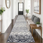 KUTA Boho Runner Rug for Hallway 2.6x14 Moroccan Washable Black Navy Blue Rugs by KUTA