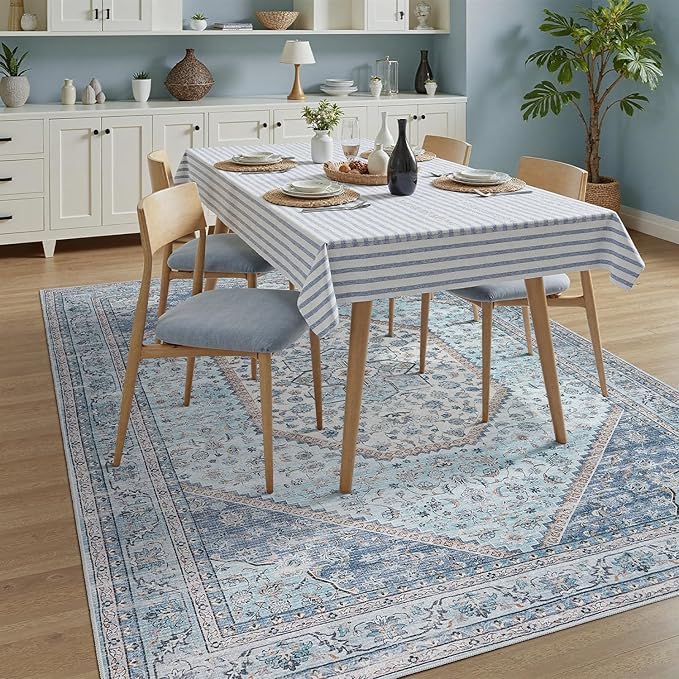 DCX Blue 5x7 Rug, Machine Washable Stain Resistant Kid & Pet Friendly - Image 2