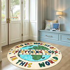JINCHAN 4ft Round Rug Washable Fun Rug You Are Worthy Playroom Mat Non Slip - Image 3