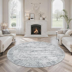 Soalmost 5x5 Grey Round Rug 5ft Living Room Circle Rug Vintage Gray Round Area - Image 8