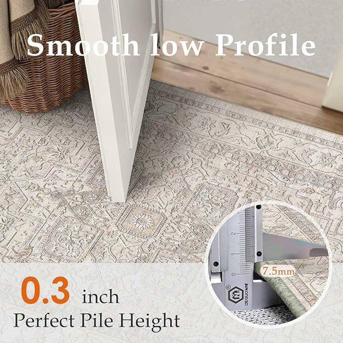 3x5 Washable Vintage Area Rug Beige Oriental Soft Entryway Throw Rug Neutral - Image 5
