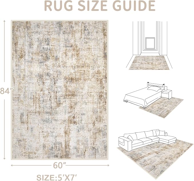 Area Rugs 5x7 Living Room: Washable Rug Modern Abstract Rugs Soft Non Slip - Image 2