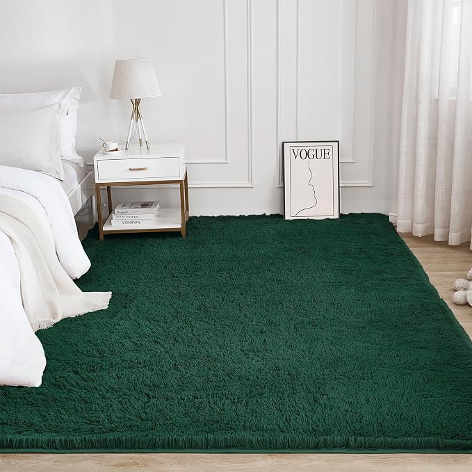 Litanika 9x12 Shag Area Rug for Living Room Bedroom, Emerald Dark Green High - Image 2