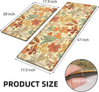 Orange Brown Botanical Kitchen Rugs Set of 2 Fall Maple Anti-Fatigue Kitchen - Image 2