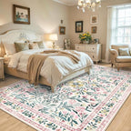 Area Rugs 9x12 Living Room: Floral Washable Rug Vintage Large Soft Boho - Image 3