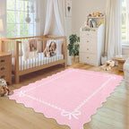 GarveeHome Scalloped Bow Rug for Living Room, Solid Pink Rug for Dorm, Washable - Image 3