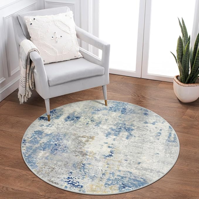 Lahome Modern Abstract Round Rug 3Ft, Contemporary Indoor Floor Throw Carpet by Lahome