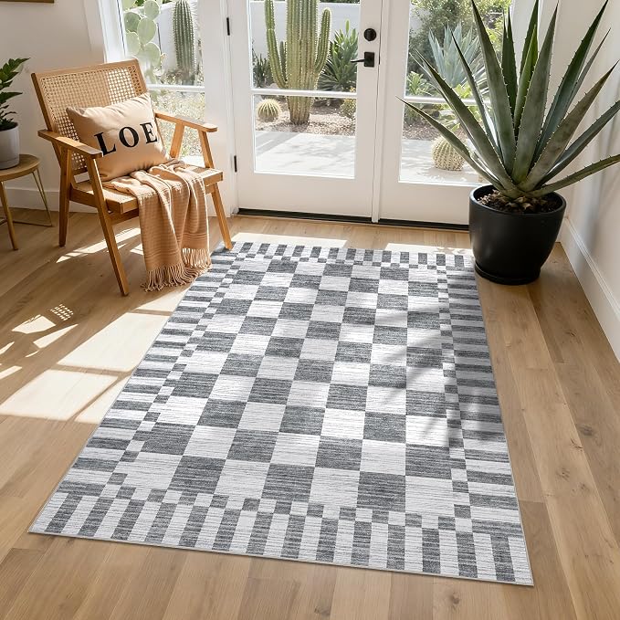 GarveeHome Grey Checkered Rug, Washable 3x5 Rug Non Slip - Image 2