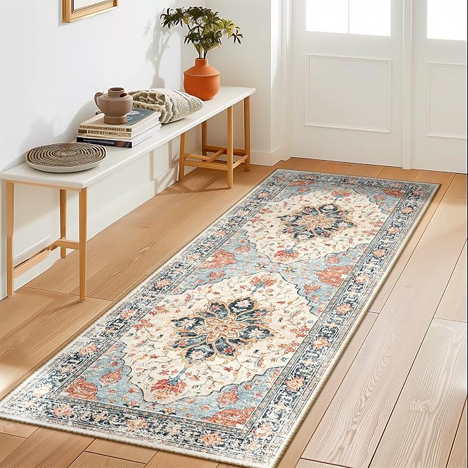 RELEANY Area Rugs Runner 2'x5' Washable Non-Slip, Floral Vintage Distress by RELEANY