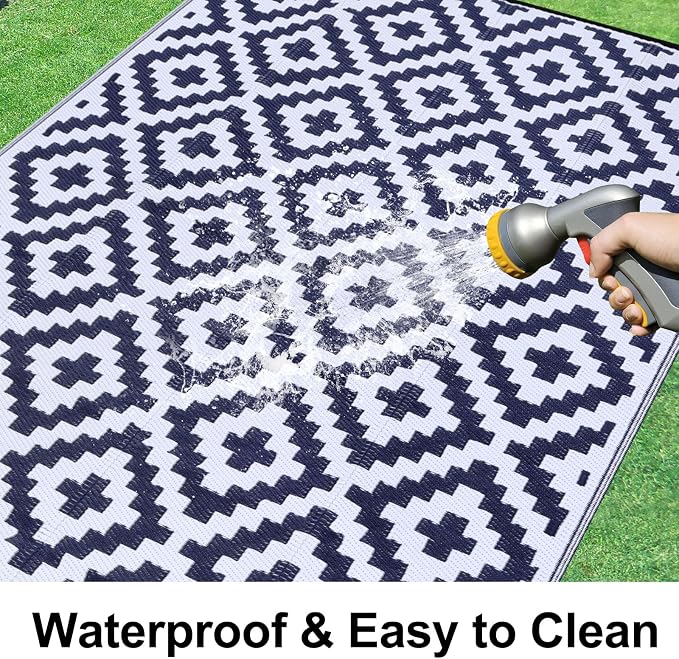 Smiry Waterproof Outdoor Rug 9X18 ft, Reversible Plastic Straw Patio Camping - Image 2