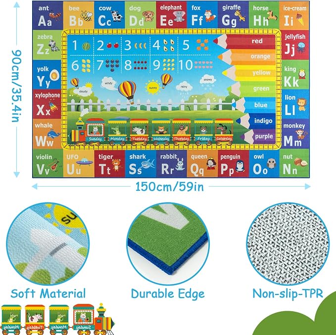 Unirea 3x5 Kids Rug for Playroom Bedroom Living Room, Washable Educational Play - Image 4