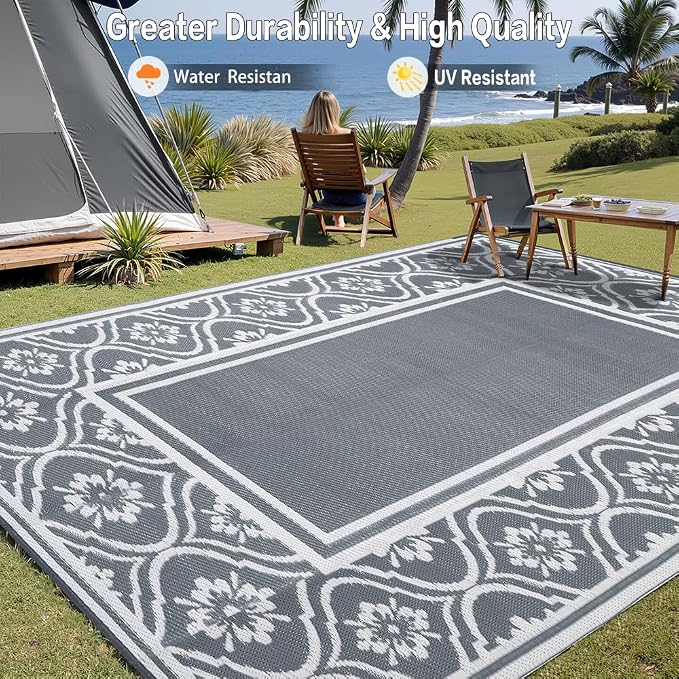 HUGEAR Outdoor Rug 8x10 Patio Waterproof Mat Camping Carpet Outside Area Rug - Image 4