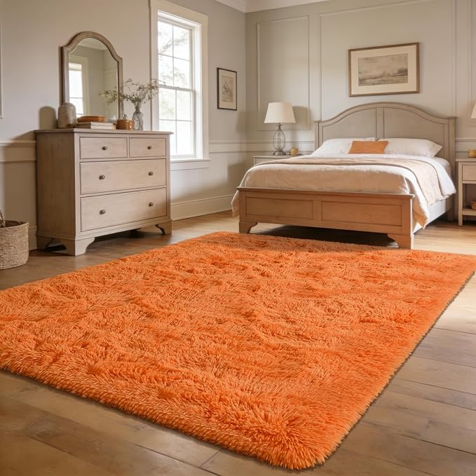 Andecor Shag Area Rug for Living Room, 5x8 Feet Orange Soft Fluffy Indoor Plush - Image 2