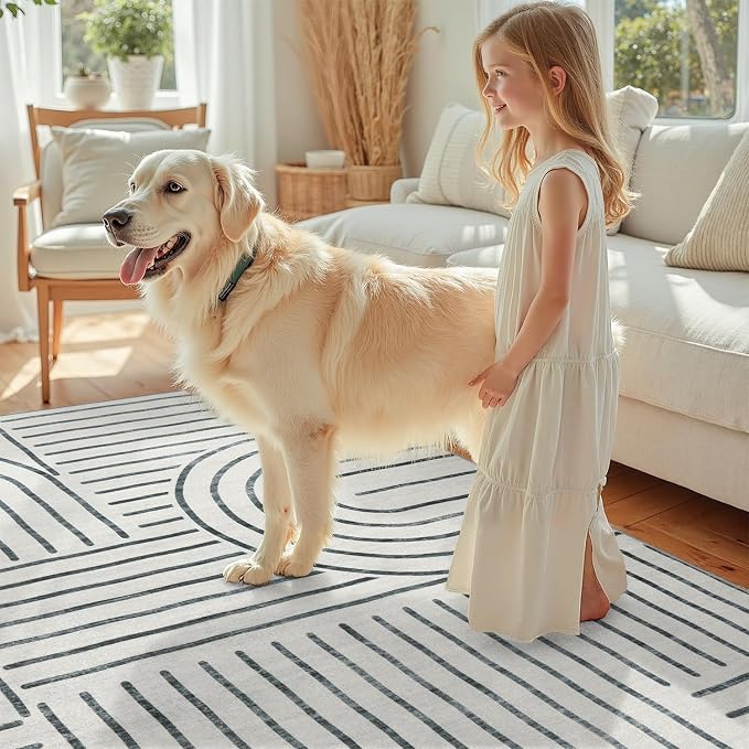DCX Abstract Machine Washable 8x10 Rug, Soft Low Pile Non Slip Carpet, Kid & - Image 2