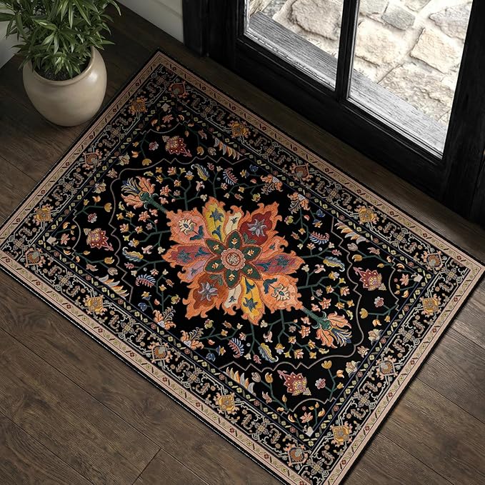 RELEANY Area Rugs Small 2'x3' Washable Non-Slip, Floral Vintage Distress by RELEANY