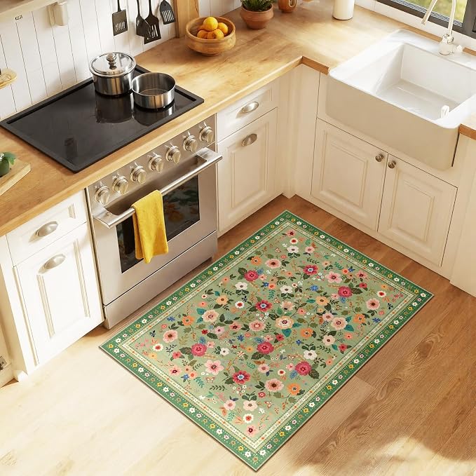 2x3 Area Rugs, Washable Floral Rug, Low Pile Non-Slip Carpet, Flower Rug - Image 6