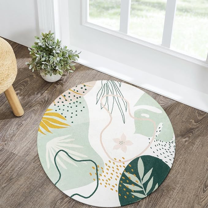 Lahome Boho Round Area Rug - 3Ft Washable Bathroom Rug Non-Slip Small Circle Rug - Image 4