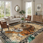 DCX Washable 9x12 Tiger Area Rug, Soft Low Pile Carpet, Kid & Pet Friendly by DCXWashableRug