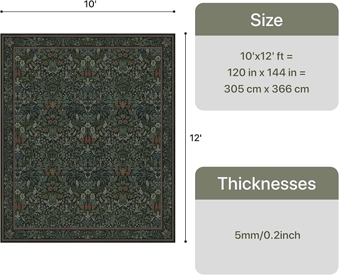 GENIMO Washable 10x12 Area Rug, Vintage Boho Floral Carpet, Soft Low-Pile - Image 2