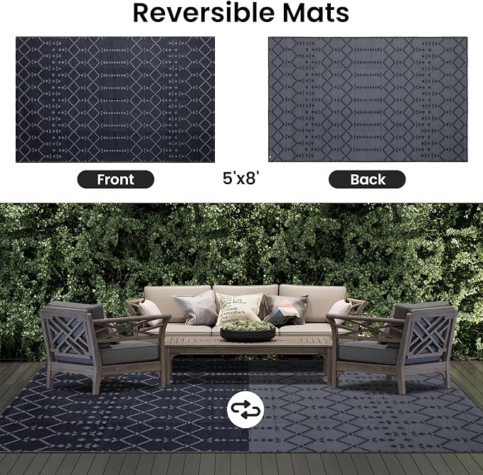 Smiry Outdoor Rug 5x8 ft, Waterproof Reversible Plastic Straw Rugs, Boho - Image 3