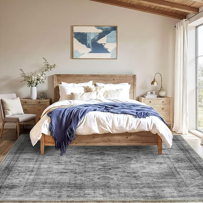 4x6 Area Rug for Living Room-Vintage Farmhouse Boho Floral Washable Stain - Image 2