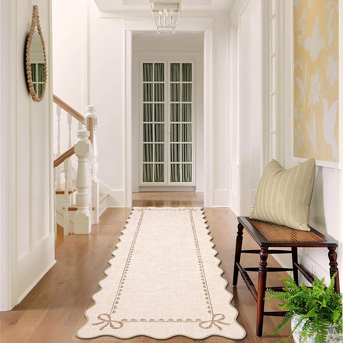 GarveeHome Scalloped Bow Rug for Living Room, Solid Beige Rug for Dorm - Image 3