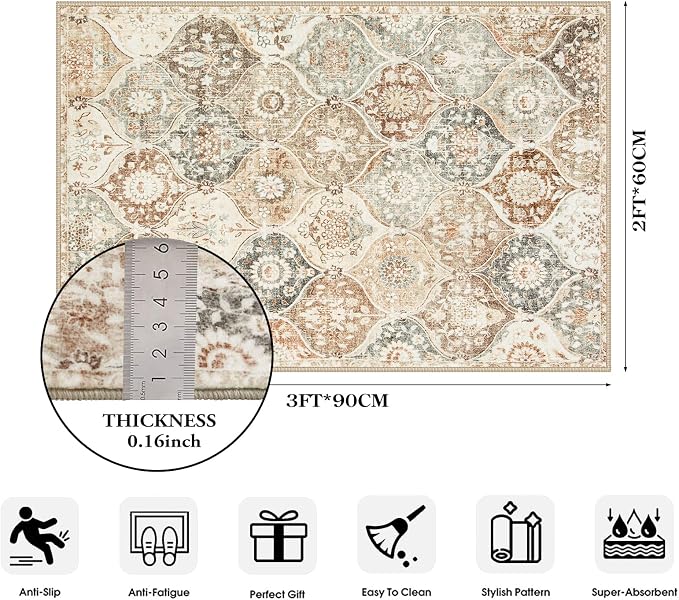 Lahome Moroccan Trellis Entryway Rug, 2x3 Kitchen Rugs Non Slip Washable - Image 2