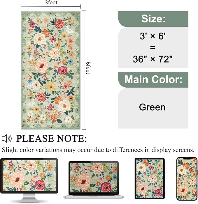DUKINO 3x6 Runner Rug, Washable Soft Floral Hallway Runner Rug - Image 2