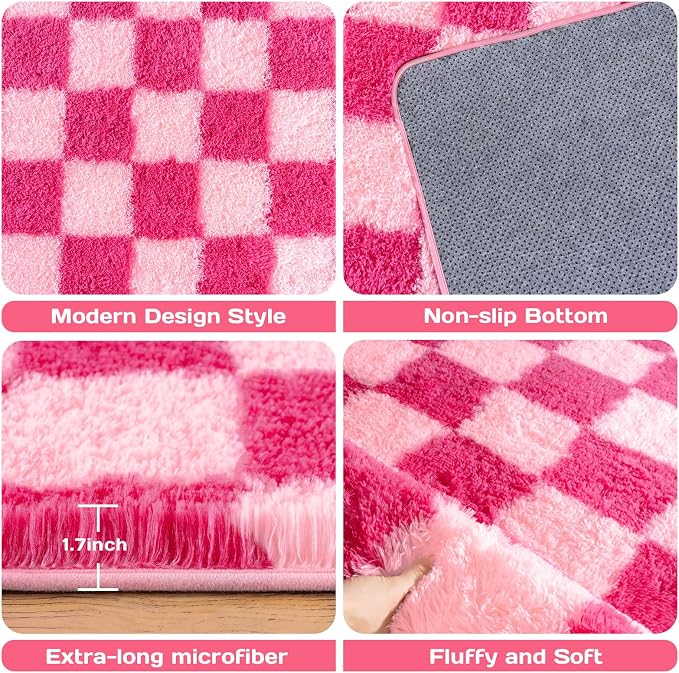 Checkered Rugs for Living Room 6x9, Ultra Soft Fluffy Rug for Bedroom, Modern - Image 4