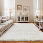 KCHOWUA Ceam White Fluffy Shag Large Area Rug by KICHOWUA