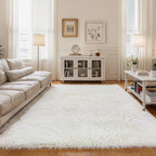 KICHOWUA Area Rug 5x7 Cream White Fluffy Shag by KICHOWUA