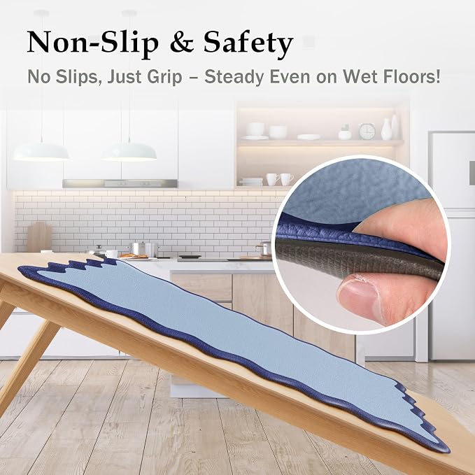 Arenarug Scalloped Navy Blue Kitchen Mats Rugs Sets of 2 Cushioned Anti Fatigue - Image 5