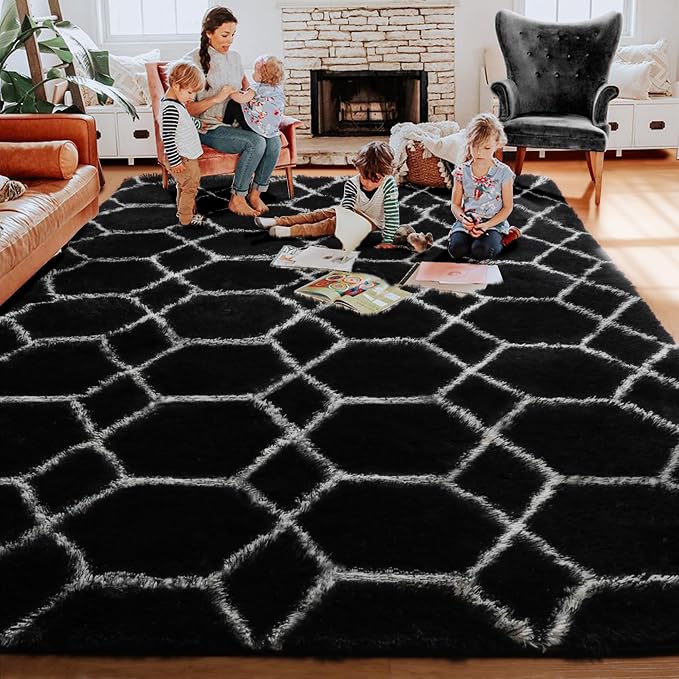 ONASAR 6x9 Area Rugs for Living Room Bedroom, Large Fluffy Black and White - Image 8