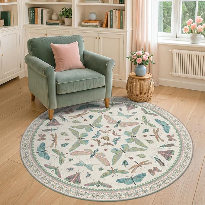 Insect Light Green 5ft Round Area Rug by HazoHaus