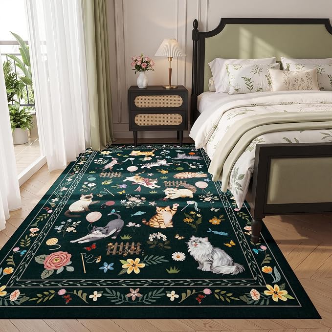 Unirea 3x5 Black Cat Area Rug for Entryway Kitchen, Medium Washable Kids Rug - Image 9