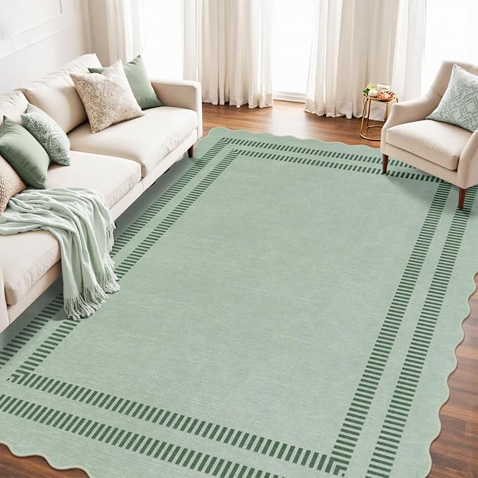 Washable 8x10 Rugs for Living Room Bedroom, Non-Slip Sage Green Indoor Carpet - Image 3