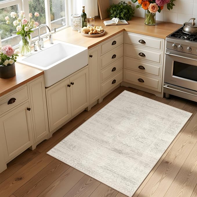 Latte&Fog Washable 2x3 Entryway Rug, Vintage Ivory Area Rugs - Image 4