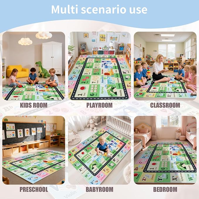 Kids ABC Rug for Playroom, Classroom Alphabet Area Carpet Playmat, Washable - Image 5